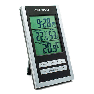 THERMOMETER / HYGROMETER + CLOCK IN / OUTDOOR WITH PROBE "CULTIV8"