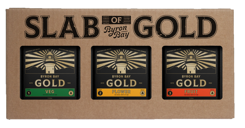 BYRON BAY GOLD "SLAB OF GOLD" 3 X ONE LITRE A + B SETS