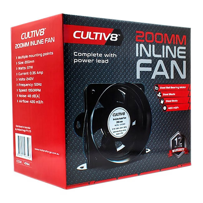 CULTIV8 INLINE FAN 200MM WITH LEAD