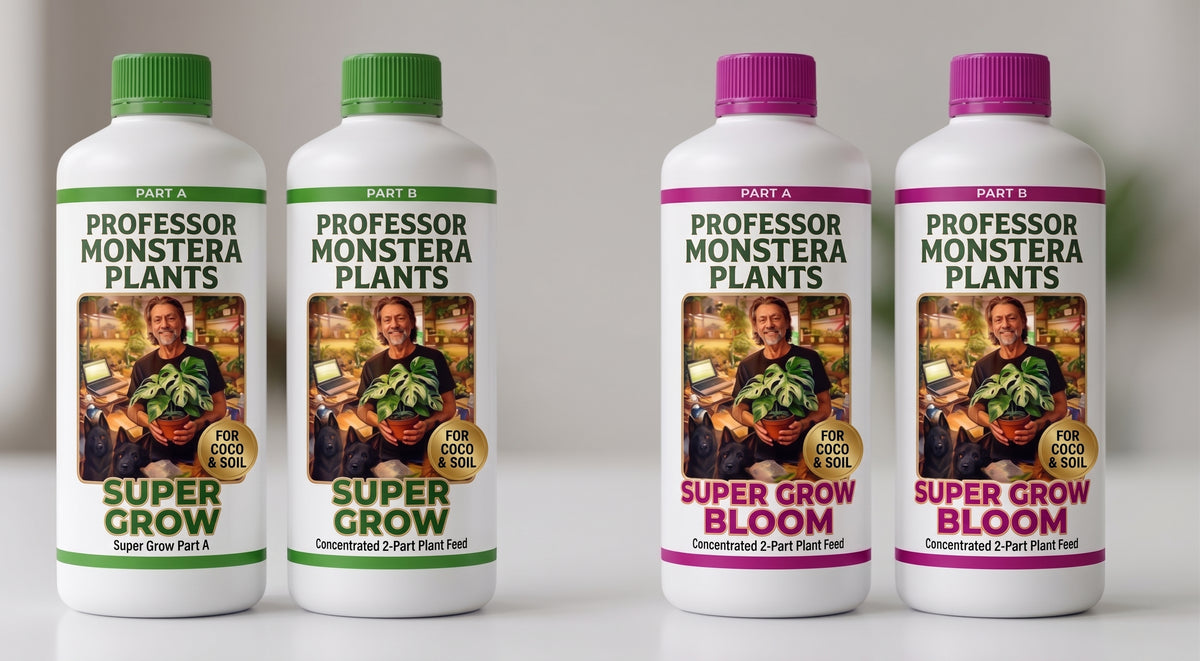 Professor Monstera's Super Grow and Super Grow Bloom - Coco/Soil version, Part A and Part B bottles
